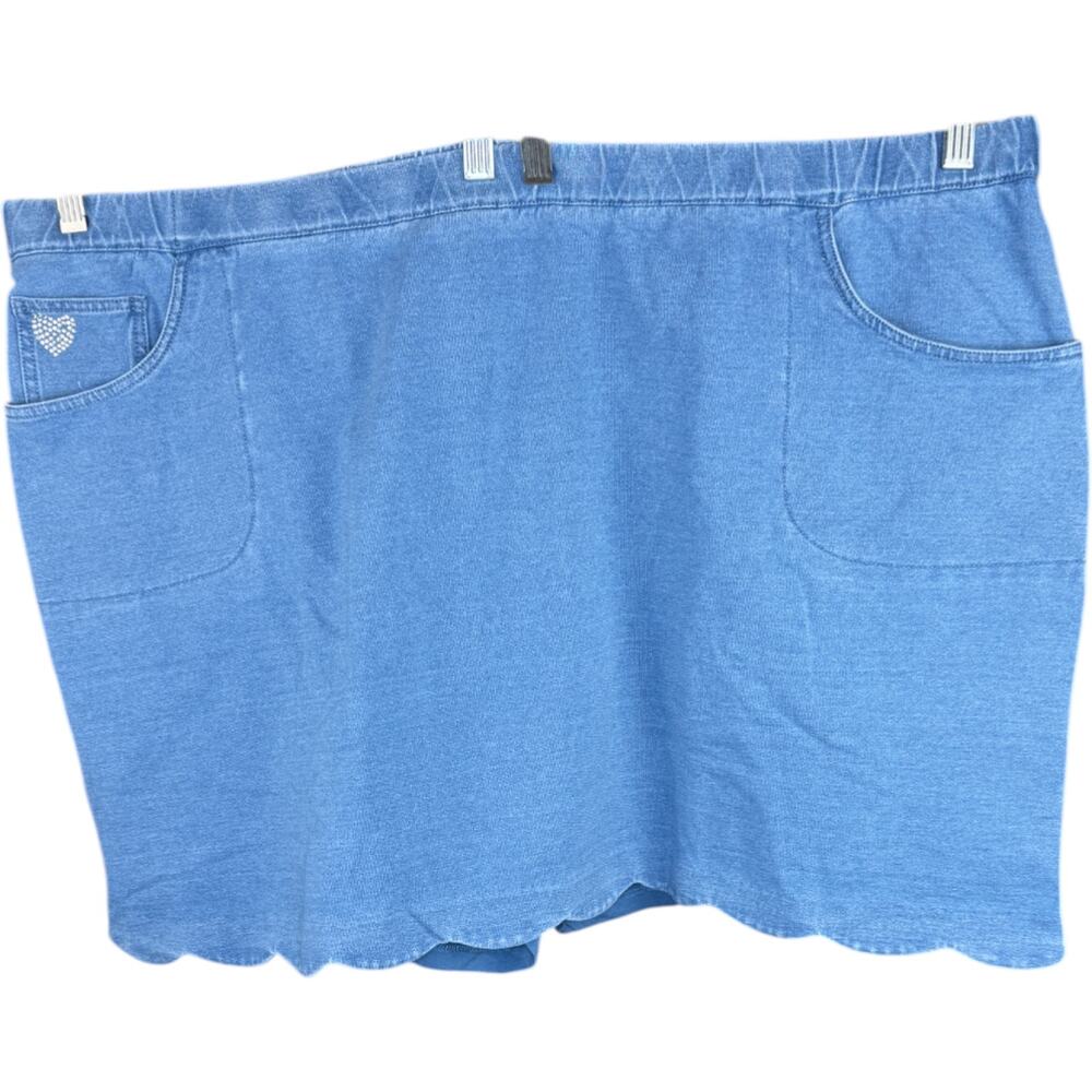 Quacker Factory DreamJeannes Skort 3X Short Blue Stretch Denim‎ Heart Pocket NWT